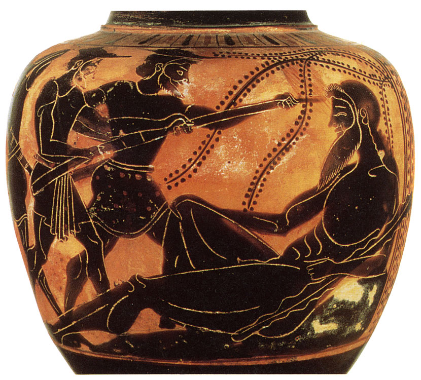 Греческий герой Одиссей ослепляет циклопа Полифема